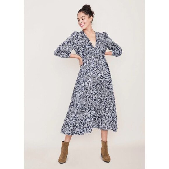 Hatch Maternity The Sofia Long Sleeve Blue Floral Dress Size 1 Small - Picture 1 of 9